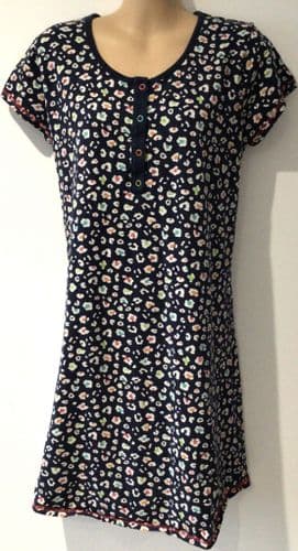 FRUGI ORGANIC NAVY LEOPARD PRINT MATERNITY & NURSING NIGHTDRESS SIZE 14