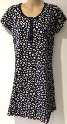 FRUGI ORGANIC NAVY LEOPARD PRINT MATERNITY & NURSING NIGHTDRESS SIZE 18