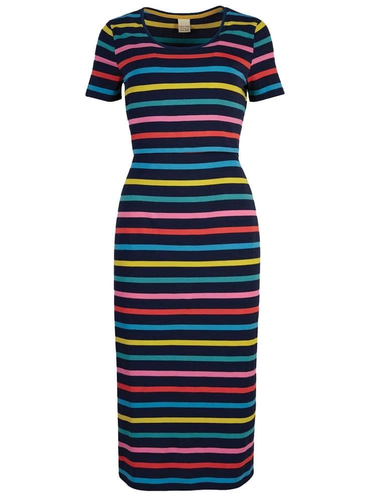 FRUGI ORGANIC NAVY RAINBOW STRIPE NURSING DRESS NEW SIZE 8