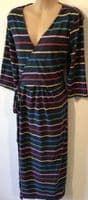 FRUGI ORGANIC NAVY RAINBOW STRIPE WRAP MATERNITY/NURSING DRESS NEW SIZE 14