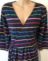 FRUGI ORGANIC NAVY RAINBOW STRIPE WRAP MATERNITY/NURSING DRESS NEW SIZE 14