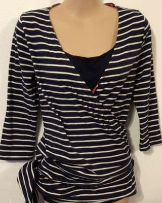 FRUGI ORGANIC NAVY STRIPE JERSEY WRAP NURSING TOP SIZE S 10/12