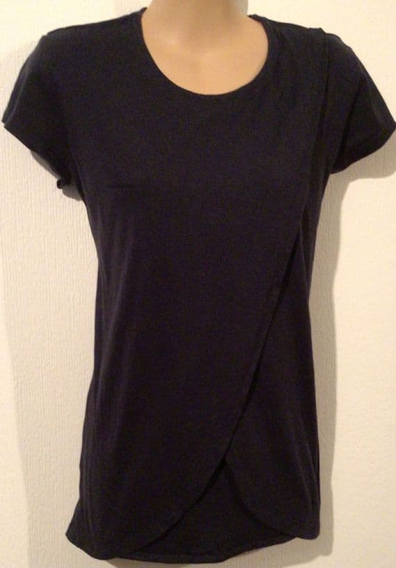 FRUGI ORGANIC NAVY WRAP NURSING T-SHIRT TOP SIZE L 14