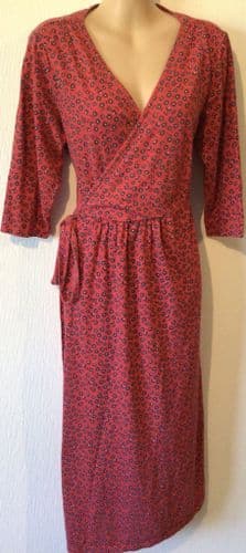 FRUGI ORGANIC RED FLORAL WRAP MATERNITY & NURSING MIDI DRESS SIZE 12