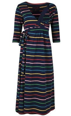 FRUGI ORGANIC RICO NAVY RAINBOW STRIPE WRAP MATERNITY & NURSING DRESS BNWT SIZES 12 & 16