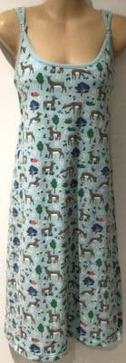 FRUGI ORGANIC TEAL DEER PRINT MATERNITY & NURSING NIGHTDRESS SIZE 8