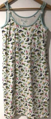 FRUGI ORGANIC WHITE BIRD PRINT MATERNITY & NURSING NIGHTDRESS SIZE 8