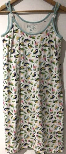 FRUGI ORGANIC WHITE BIRD PRINT MATERNITY & NURSING NIGHTDRESS SIZE 8
