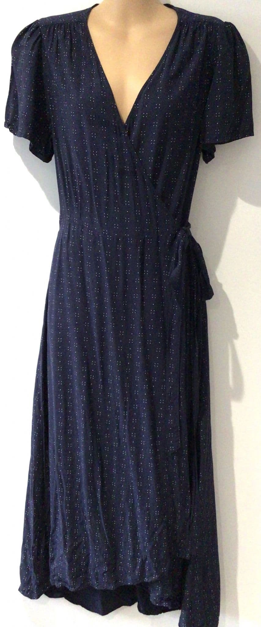 GAP NAVY SPOTTY WRAP MIDI DRESS SIZE M 12