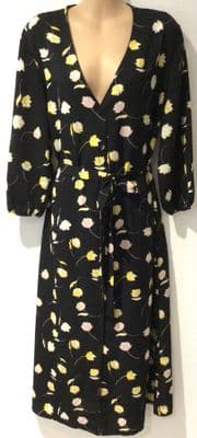 GEORGE BLACK FLORAL MIDI BUTTON DRESS SIZE 16