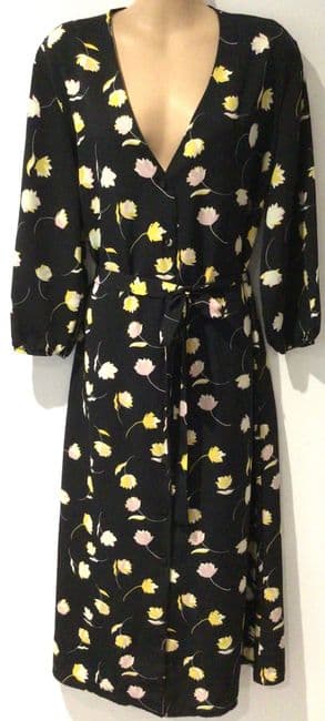 GEORGE BLACK FLORAL MIDI BUTTON DRESS SIZE 16