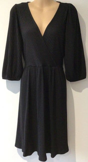 GEORGE BLACK RIBBED WRAP MIDI DRESS BNWT SIZE 14
