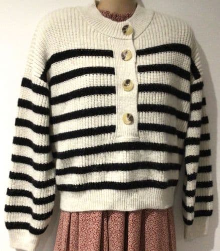 GEORGE CREAM/BLACK BUTTON KNIT JUMPER SIZE M 12/14
