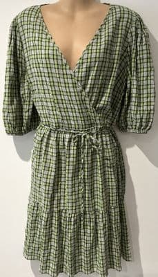GEORGE GREEN CHECKED WRAP DRESS SIZE 16