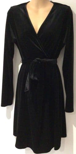 GEORGE MATERNITY BLACK VELOUR WRAP TIE OCCASION DRESS SIZE 12