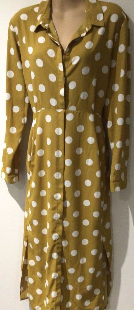 GEORGE OCHRE SPOTTY BUTTON SHIRT DRESS SIZE 16