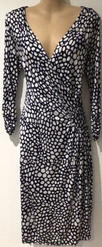 GHOST NAVY/WHITE OCCASION WRAP DRESS SIZE 14