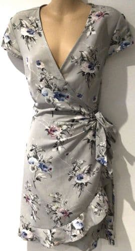GIRLS ON FILM GREY FLORAL WRAP FRILL DRESS SIZE 12