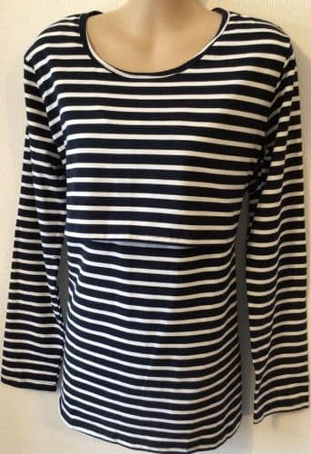 GOLDEN B NAVY STRIPE NURSING T SHIRT TOP SIZE L 14-16