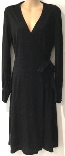 GREAT PLAINS BLACK JERSEY WRAP MIDI DRESS SIZE M 12