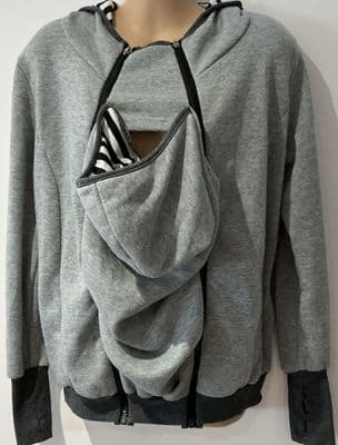 GREY HOODED BABY WEARING CARRIER JACKET COAT SIZE 12
