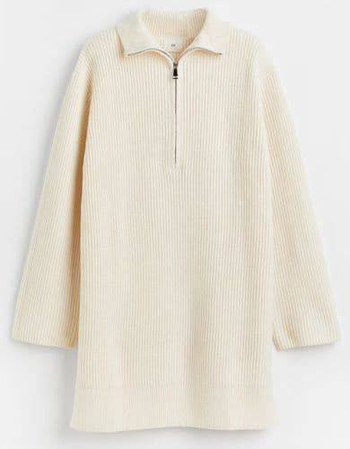 H&M CREAM RIBBED KNIT ZIP JUMPER DRESS SIZE XXL 20-24