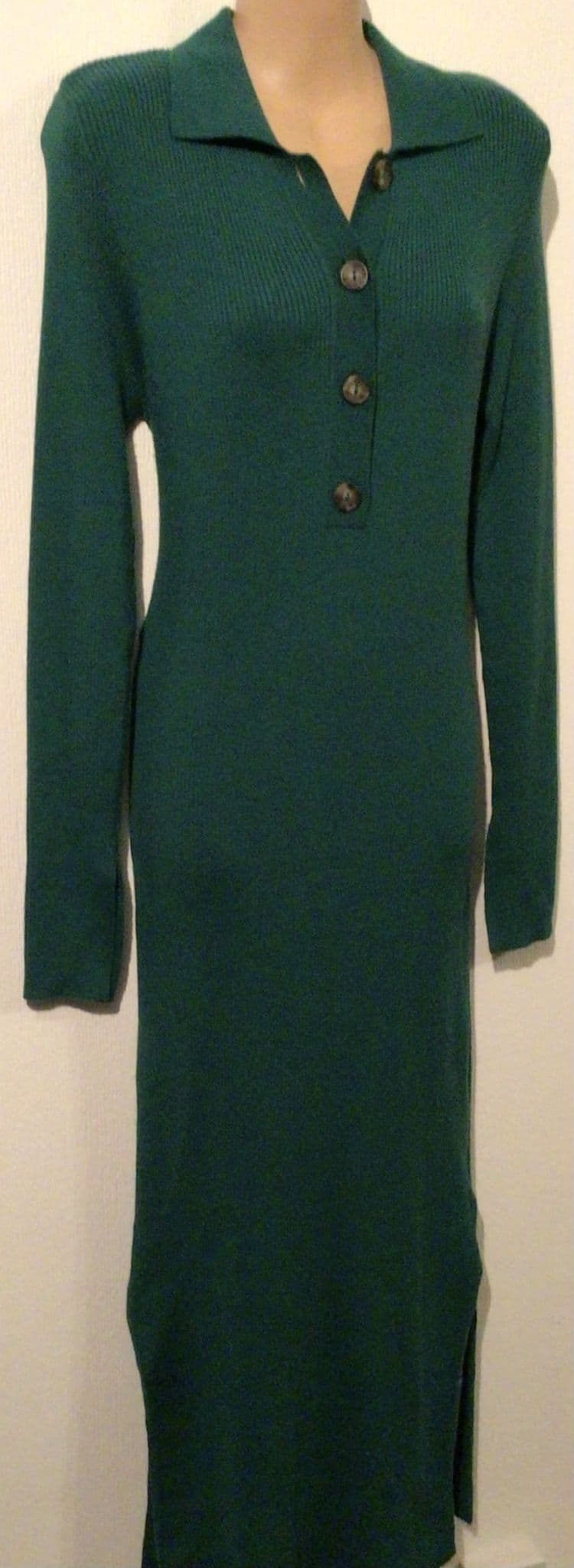 H&M GREEN RIBBED KNIT MAXI DRESS SIZE L 14