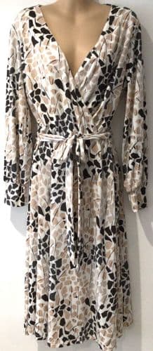 H&M IVORY/TAUPE PRINT WRAP DRESS BNWT SIZE L 14