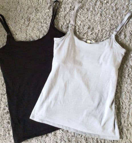 H&M MAMA 2 PACK BLACK/PALE BLUE NURSING VEST TOPS SIZE M 12