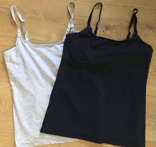 H&M MAMA 2 PACK NAVY & GREY NURSING VEST TOPS SIZE M/12
