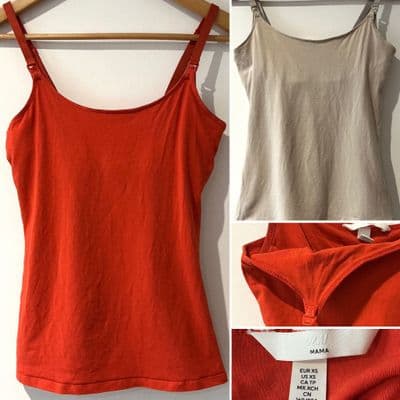 H&M MAMA 2 PACK ORANGE & BEIGE NURSING VEST TOPS SIZE XS 6/8