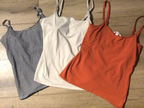 H&M MAMA 3 PACK BEIGE/RUST/STRIPE NURSING VEST TOPS SIZE M 12