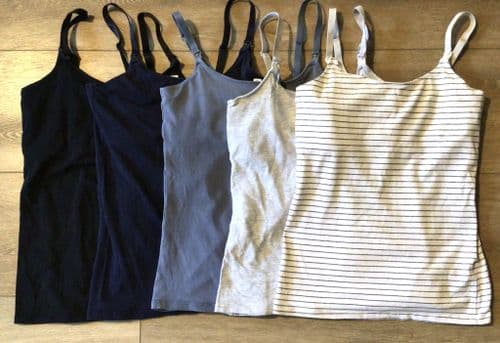 H&M MAMA 5 PACK BLUE/GREY NURSING VEST TOPS SIZE XS 6/8