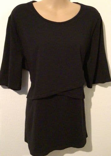 H&M MAMA BLACK JERSEY LAYERED NURSING TOP SIZE L/14