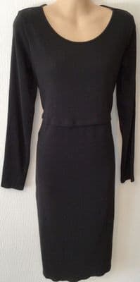 H&M MAMA BLACK RIBBED MIDI NURSING DRESS M 12/14