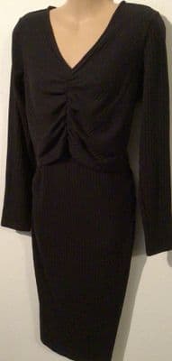 H&M MAMA BLACK RIBBED MIDI NURSING DRESS SIZE M 12/14