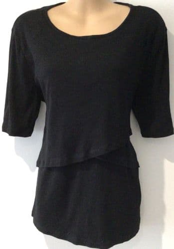 H&M MAMA BLACK RIBBED NURSING T-SHIRT TOP SIZE L 14