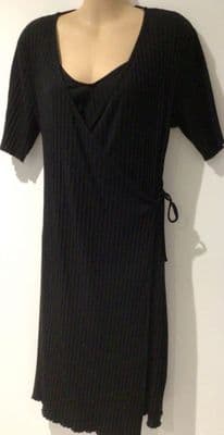 H&M MAMA BLACK RIBBED SHORT SLEEVED NURSING DRESS SIZE L 14