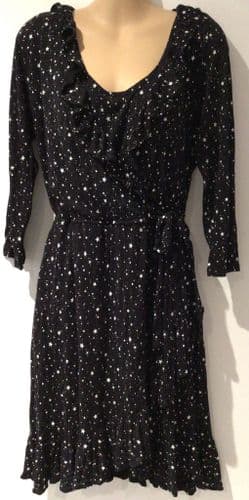 H&M MAMA BLACK STAR PRINT FRILL NURSING DRESS SIZE L 14