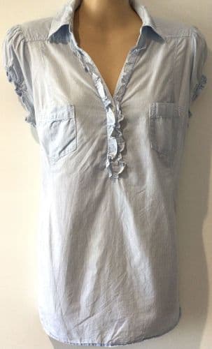 H&M MAMA BLUE COTTON PINSTRIPE BLOUSE TOP SIZE M 12