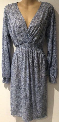 H&M MAMA BLUE DAISY PRINT LONG SLEEVED WRAP DRESS SIZE L 14