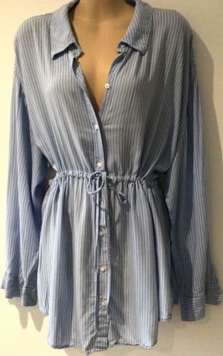H&M MAMA BLUE STRIPE MATERNITY/NURSING SHIRT SIZE XL 16/18