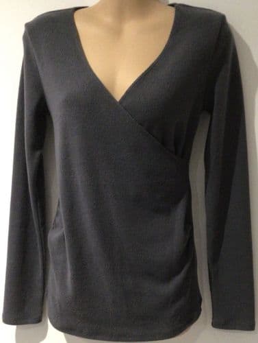 H&M MAMA CHARCOAL RIBBED LOUNGE/NIGHT WEAR WRAP TOP XS 6/8