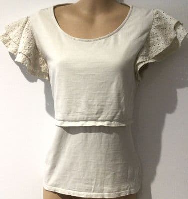 H&M MAMA CREAM BRODERIE SLEEVE NURSING TOP SIZE M 12