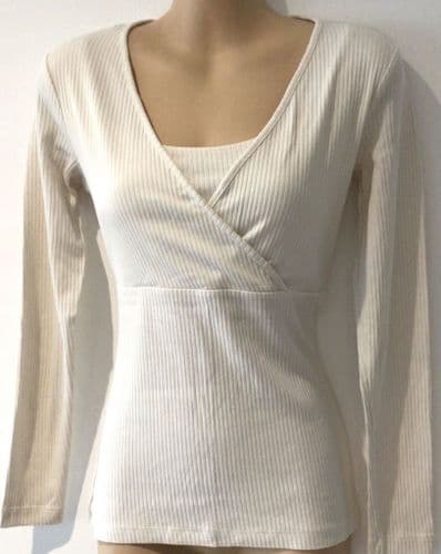 H&M MAMA CREAM RIBBED LONG SLEEVED NURSING TOP SIZE M 12