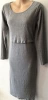 H&M MAMA GREY RIBBED MIDI NURSING DRESS SIZE L 14/16