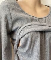 H&M MAMA GREY RIBBED MIDI NURSING DRESS SIZE L 14/16