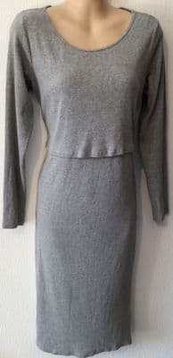 H&M MAMA GREY RIBBED MIDI NURSING DRESS SIZE L 14/16