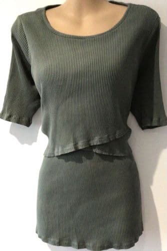 H&M MAMA KHAKI RIBBED HALF SLEEVE NURSING T-SHIRT TOP NEW SIZE XS 6/8