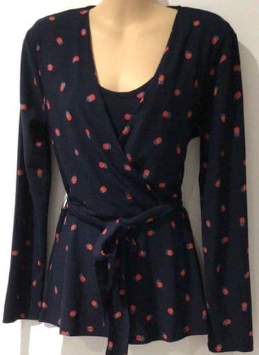 H&M MAMA NAVY RED SPOT WRAP NURSING TOP SIZE M 12/14